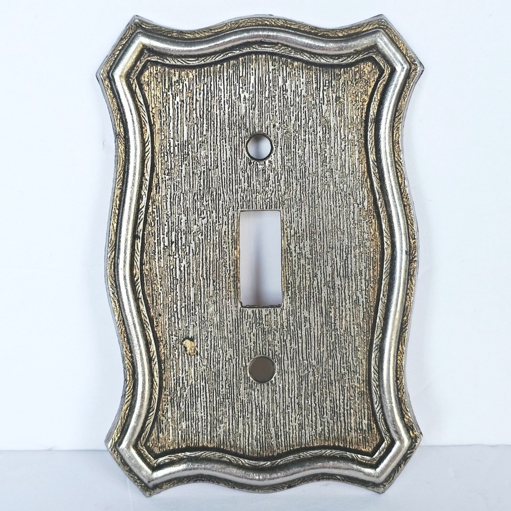 1968 American Tack & Hardware Switch Plate Ornate Silver Gold Tone Vintage Decor
